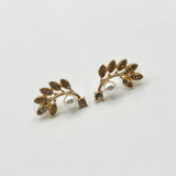 Pearl Leaf Stud Earring in Gold