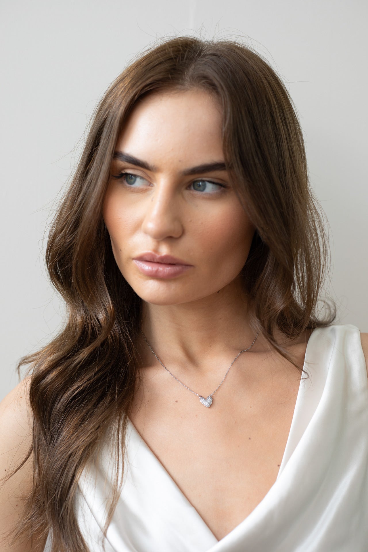 Diamante Heart Pendant Necklace in Silver - svnx