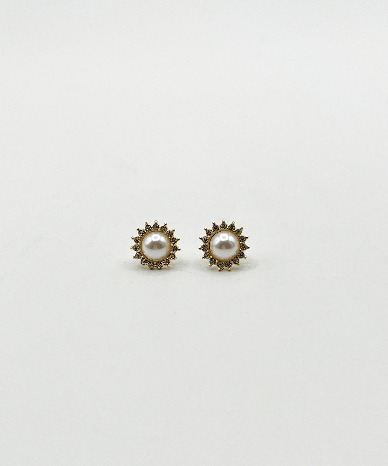 Pearl Button Stud Earrings with Diamantes