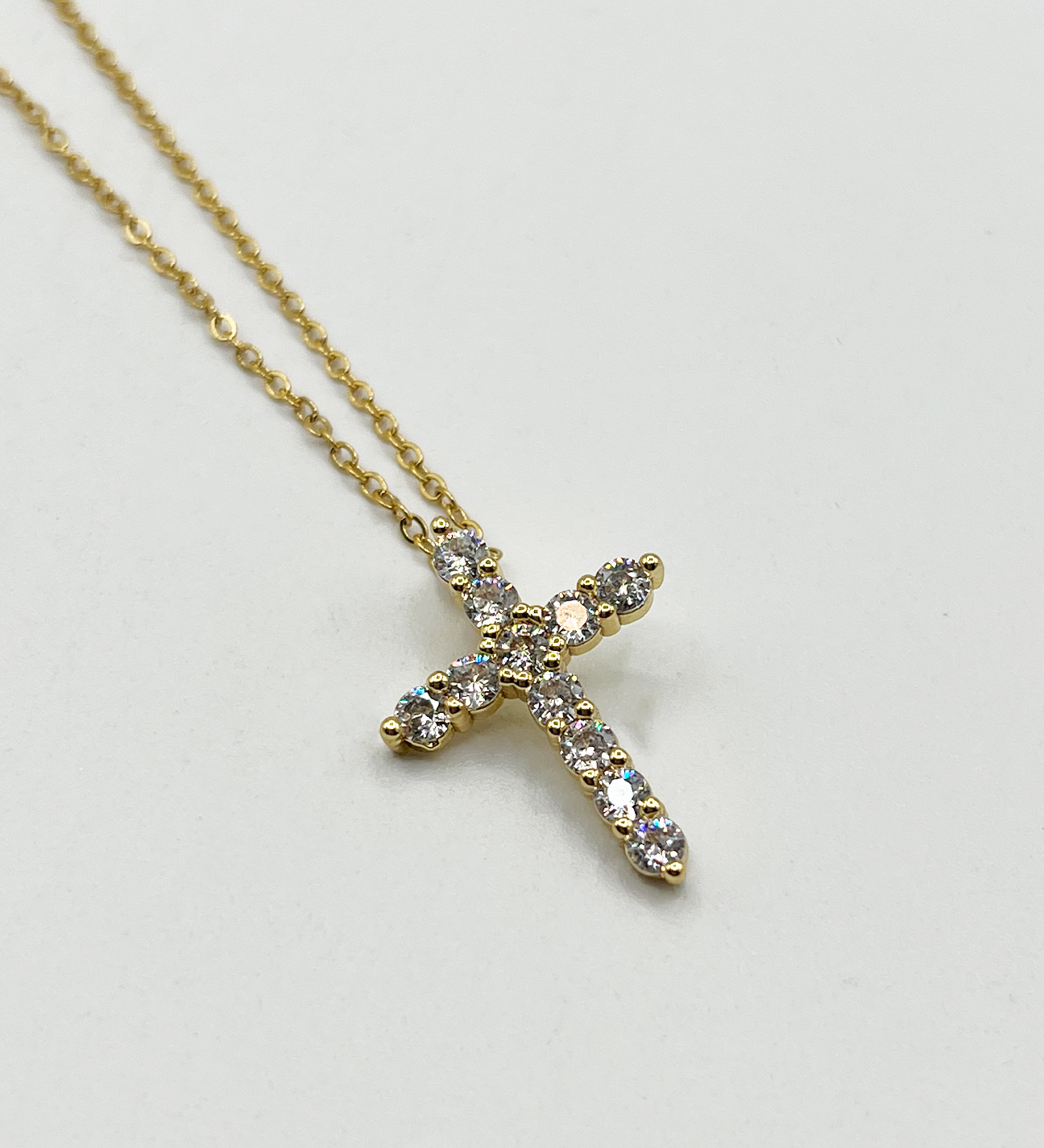 Diamante Cross Necklace in Gold - Gift Boxed - svnx