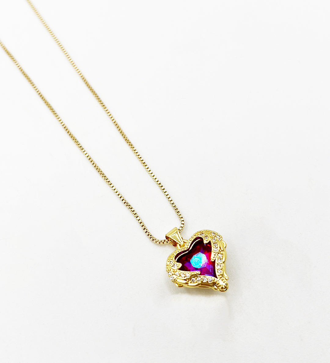 Pink Stone Heart Necklace In a Diamante Setting