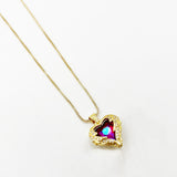 Pink Stone Heart Necklace In a Diamante Setting