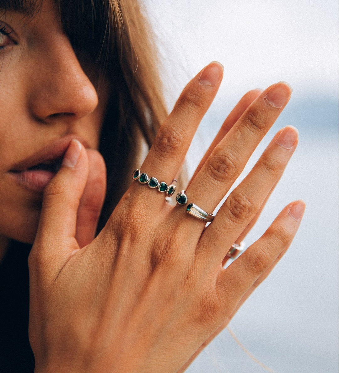 The 'Atlas' Ring in in Silver and Green