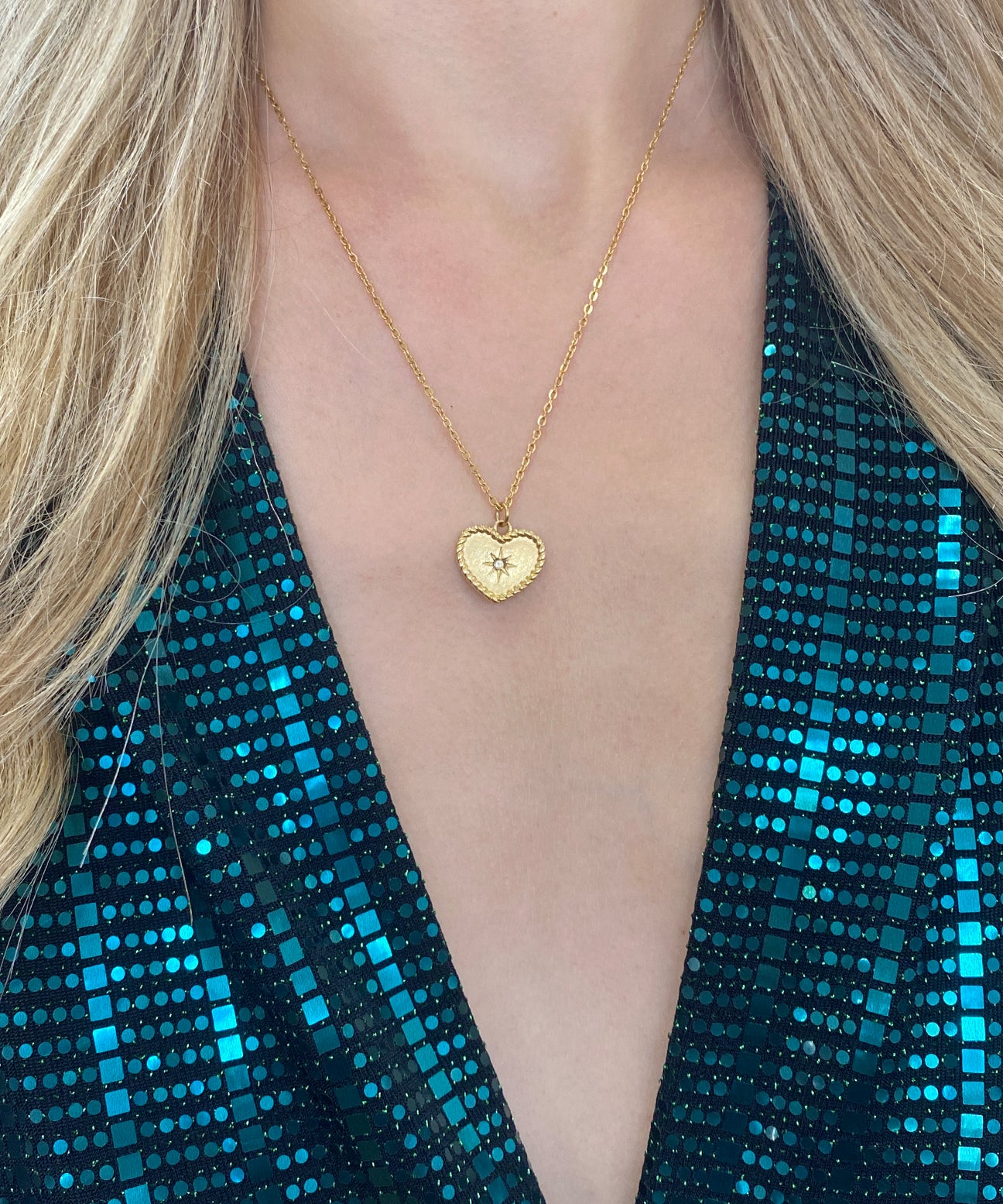 Gold Heart with Sparkle Necklace