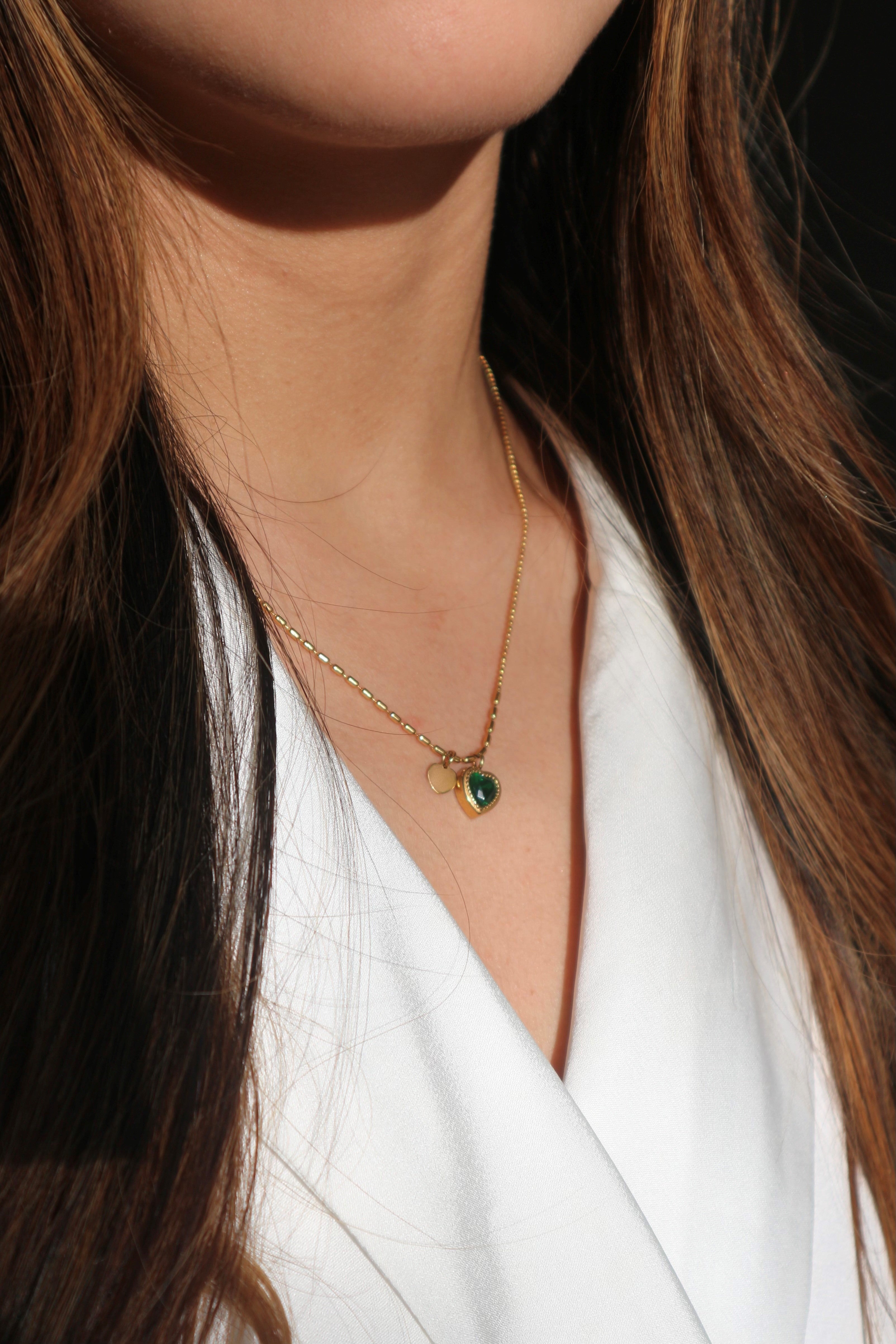 Emerald Green Heart Necklace in Gold - svnx