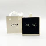 Emerald Green Diamante Heart Earrings in Silver - Gift Boxed