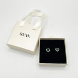 Emerald Green Diamante Heart Earrings in Silver - Gift Boxed