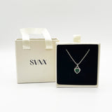 Emerald Green Diamante Heart Necklace in Silver - Gift Boxed