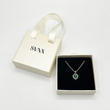 Emerald Green Diamante Heart Necklace in Silver - Gift Boxed
