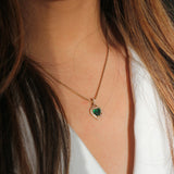 Emerald Green Diamante Heart Necklace and Earrings Set in Gold