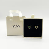 Emerald Green Diamante Heart Earrings in Gold - Gift Boxed