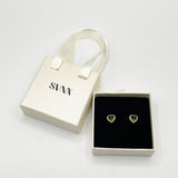 Emerald Green Diamante Heart Earrings in Gold - Gift Boxed