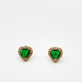 Emerald Green Diamante Heart Earrings in Gold - Gift Boxed