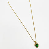 Emerald Green Diamante Heart Necklace in Gold - Gift Boxed