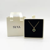 Emerald Green Diamante Heart Necklace in Gold - Gift Boxed
