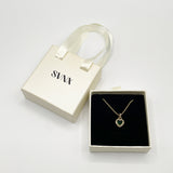 Emerald Green Diamante Heart Necklace in Gold - Gift Boxed
