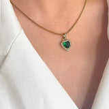 Emerald Green Diamante Heart Necklace in Gold - Gift Boxed