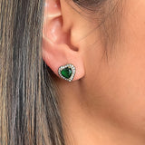 Emerald Green Diamante Heart Earrings in Gold - Gift Boxed
