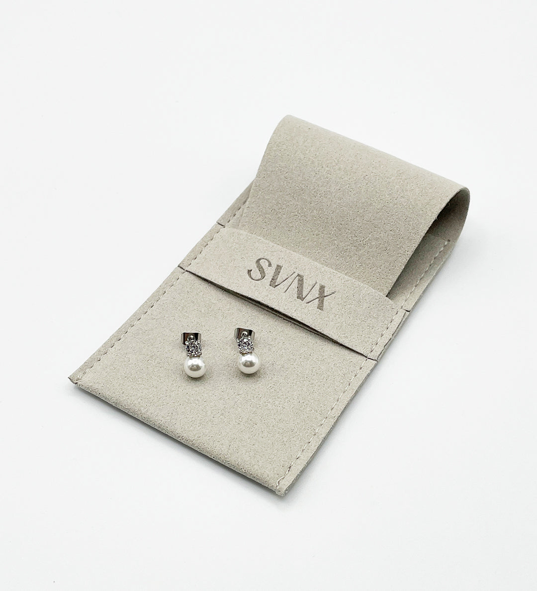 Mini Pearl Diamante Earrings in Silver - Gift Boxed - svnx