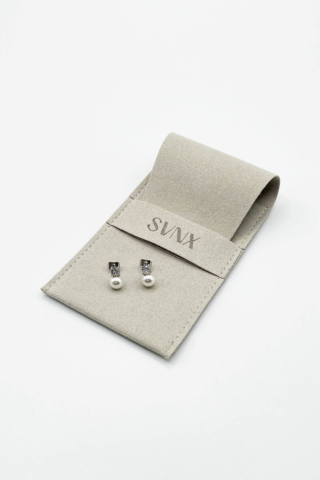 Mini Pearl Diamante Earrings in Silver - Gift Boxed - svnx