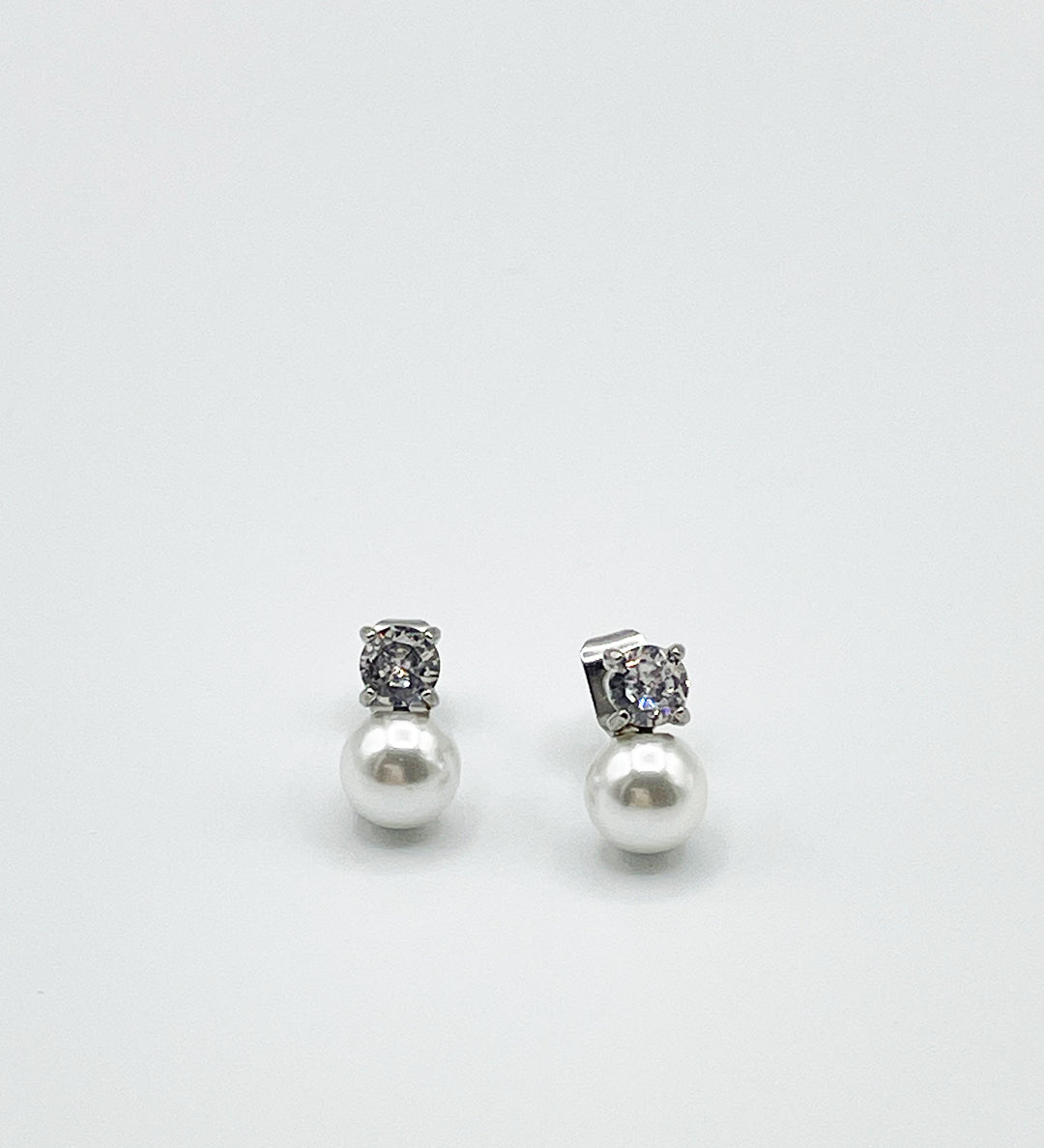 Mini Pearl Diamante Earrings in Silver - Gift Boxed - svnx