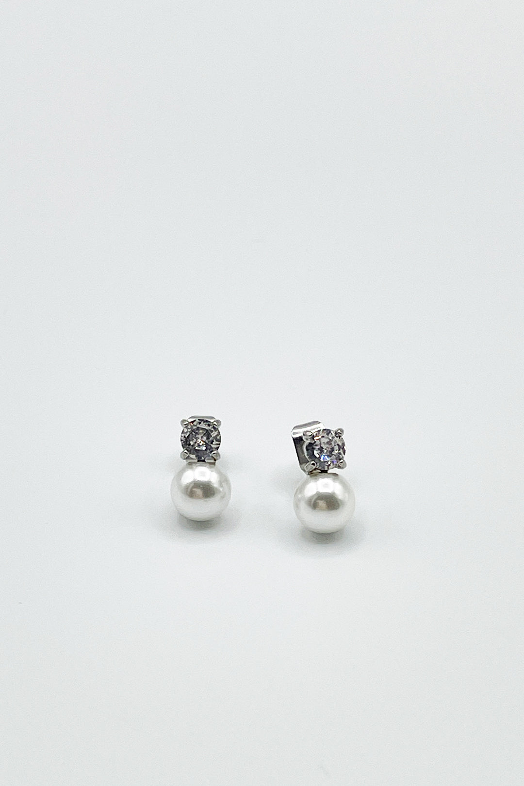 Mini Pearl Diamante Earrings in Silver - Gift Boxed - svnx