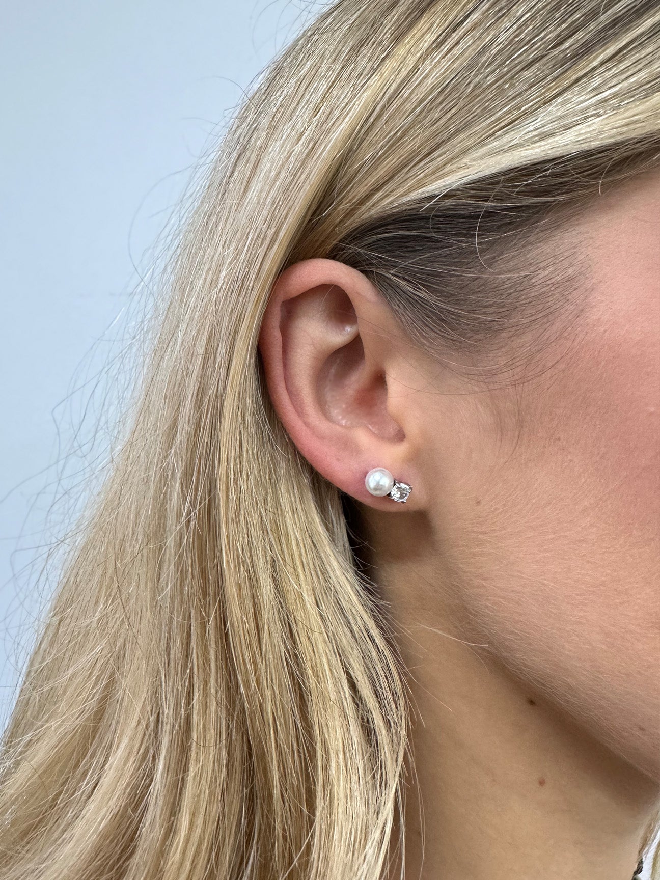 Mini Pearl Diamante Earrings in Silver - Gift Boxed - svnx