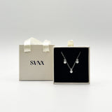 Mini Pearl Diamante Necklace and Earrings Set in Silver - svnx