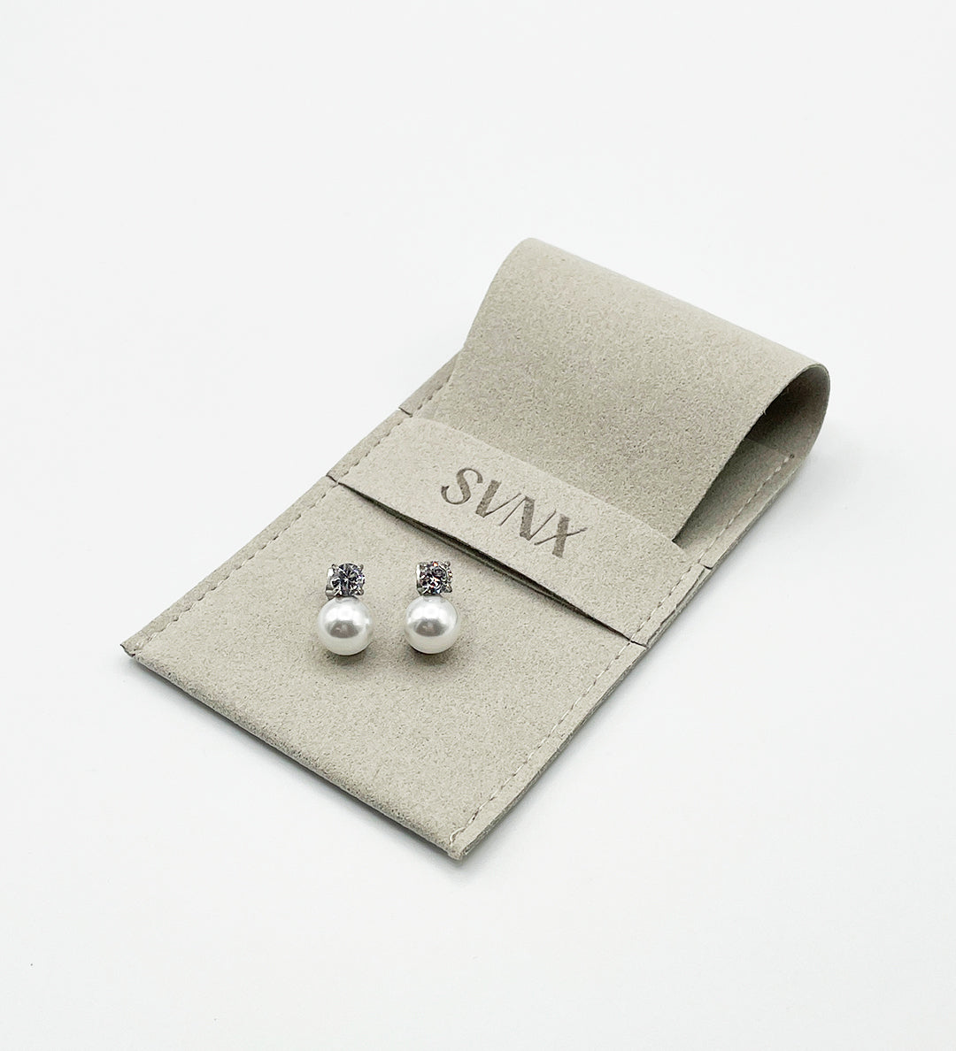 Pearl Diamante Earrings in Silver - svnx