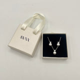 Pearl Diamante Earrings & Necklace Set in Silver - svnx