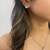 Pearl Diamante Earrings & Necklace Set in Silver - svnx