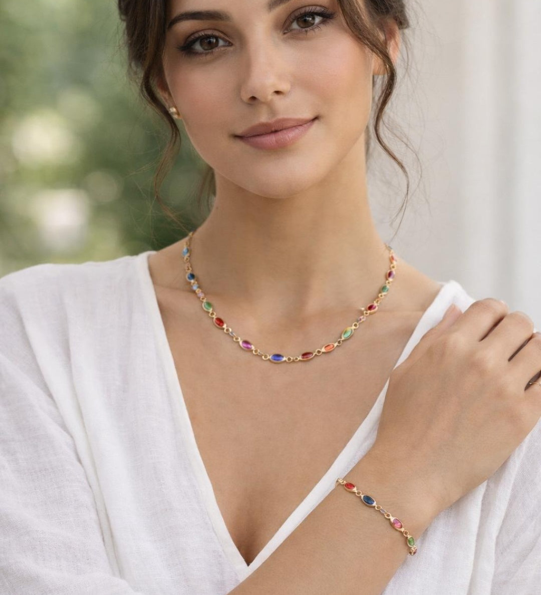 Multicolour Oval Necklace & Bracelet Set