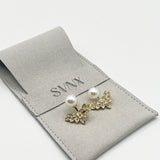 Diamante Pearl Leaf Earrings in Light Gold