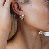 Diamante Pearl Leaf Earrings in Light Gold