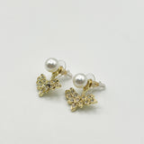 Diamante Pearl Leaf Earrings in Light Gold