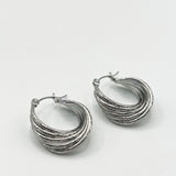 Twisted Ribbed Hoops in Silver