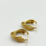 Twisted Ribbed Hoops in Gold