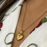 Chunky Heart Pendant Necklace in Gold