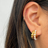 Double Heart Pearl Huggie Earrings