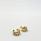 Double Heart Pearl Huggie Earrings