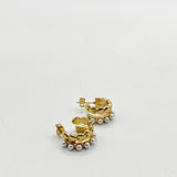 Double Heart Pearl Huggie Earrings