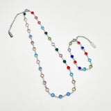 Round Crystal Necklace and Bracelet Set in Multi - Gift Boxed