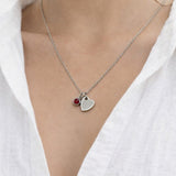 Mini Heart & July Birthstone Necklace in Silver - Gift Boxed