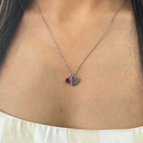 Mini Heart & July Birthstone Necklace in Silver - Gift Boxed