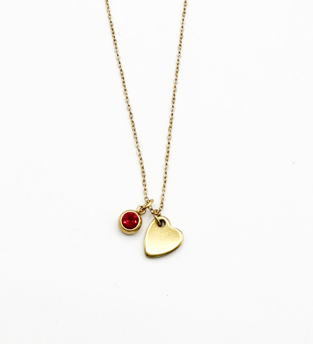 Mini Heart & July Birthstone Necklace in Gold - Gift Boxed