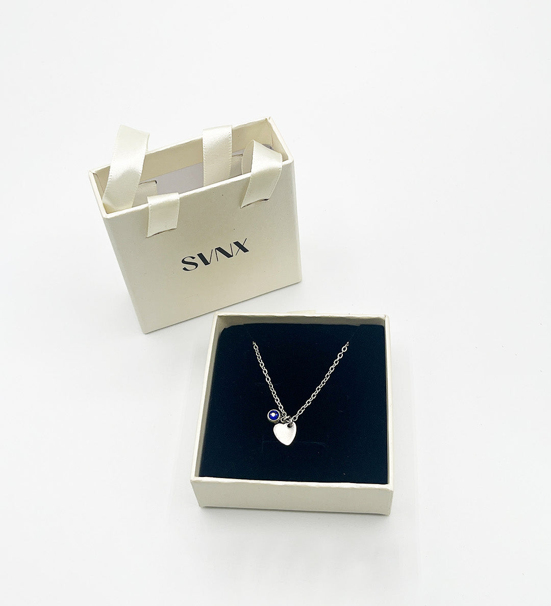 Mini Heart & September Birthstone Necklace in Silver - Gift Boxed