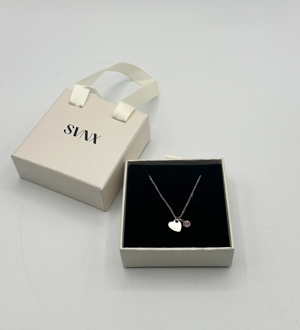 Mini Heart & October Birthstone Necklace in Silver - Gift Boxed