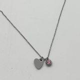 Mini Heart & October Birthstone Necklace in Silver - Gift Boxed