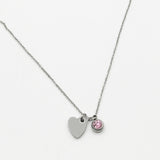 Mini Heart & October Birthstone Necklace in Silver - Gift Boxed