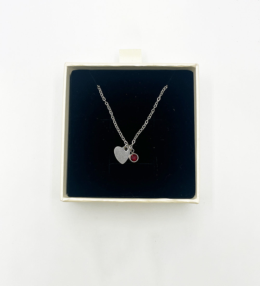 Mini Heart & Janurary Birthstone Necklace in Silver - Gift Boxed